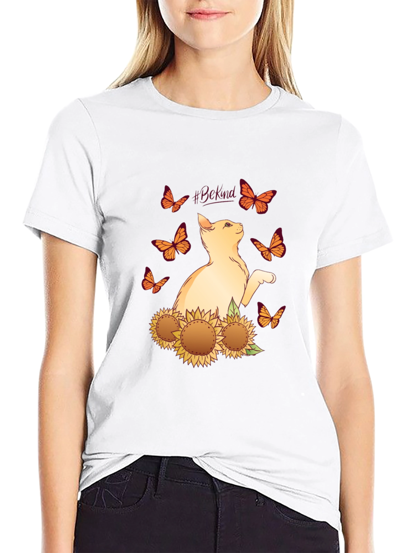 Be Kind Cat Butterfly Sunflower T-Shirt