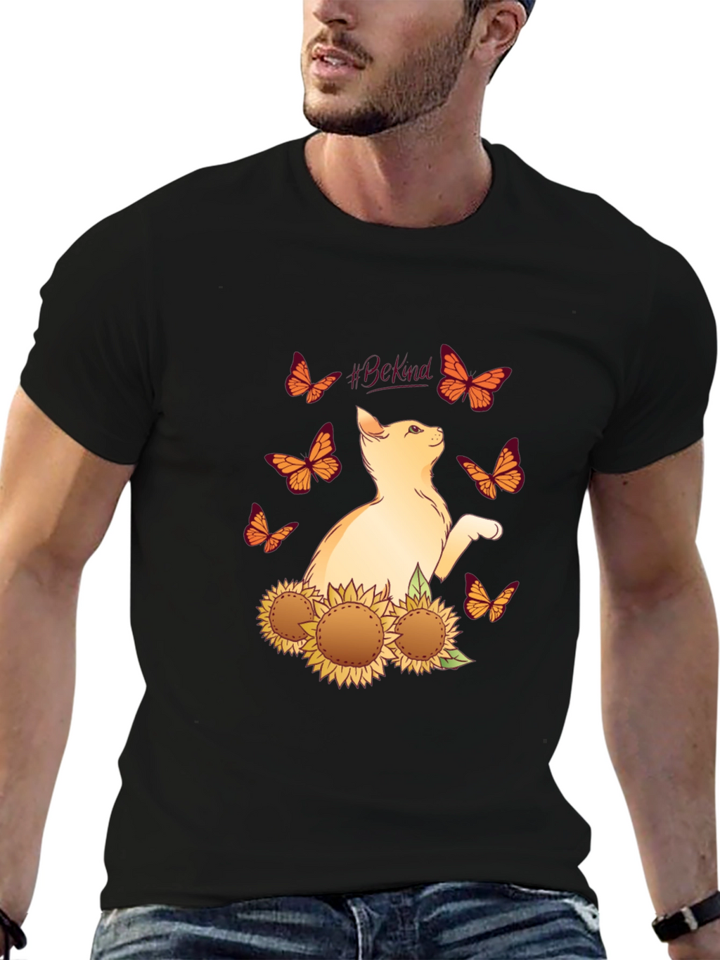 Be Kind Cat Butterfly Sunflower T-Shirt