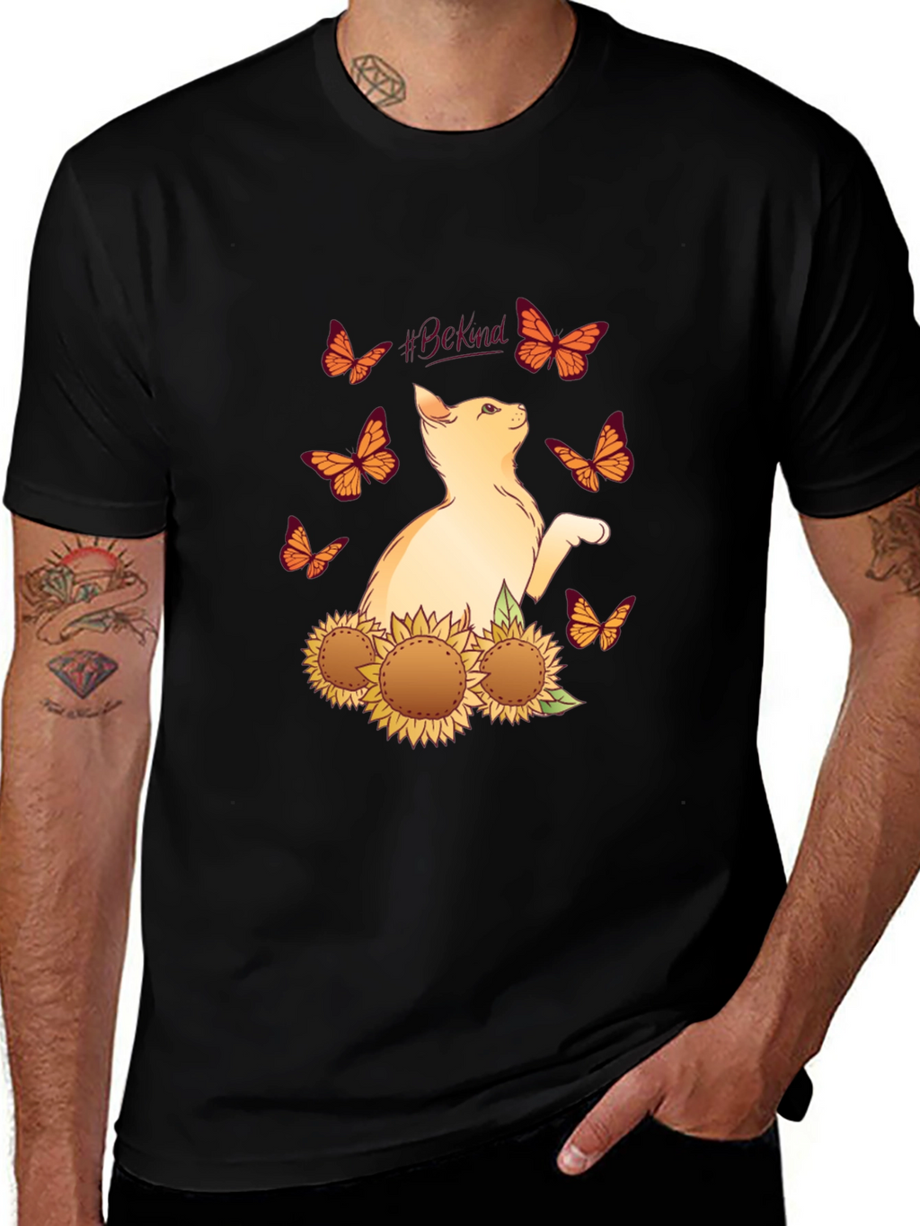 Be Kind Cat Butterfly Sunflower T-Shirt