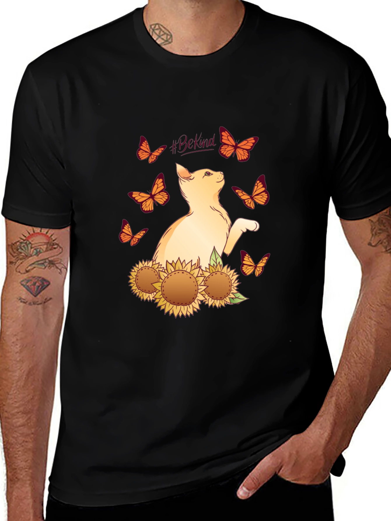Be Kind Cat Butterfly Sunflower T-Shirt