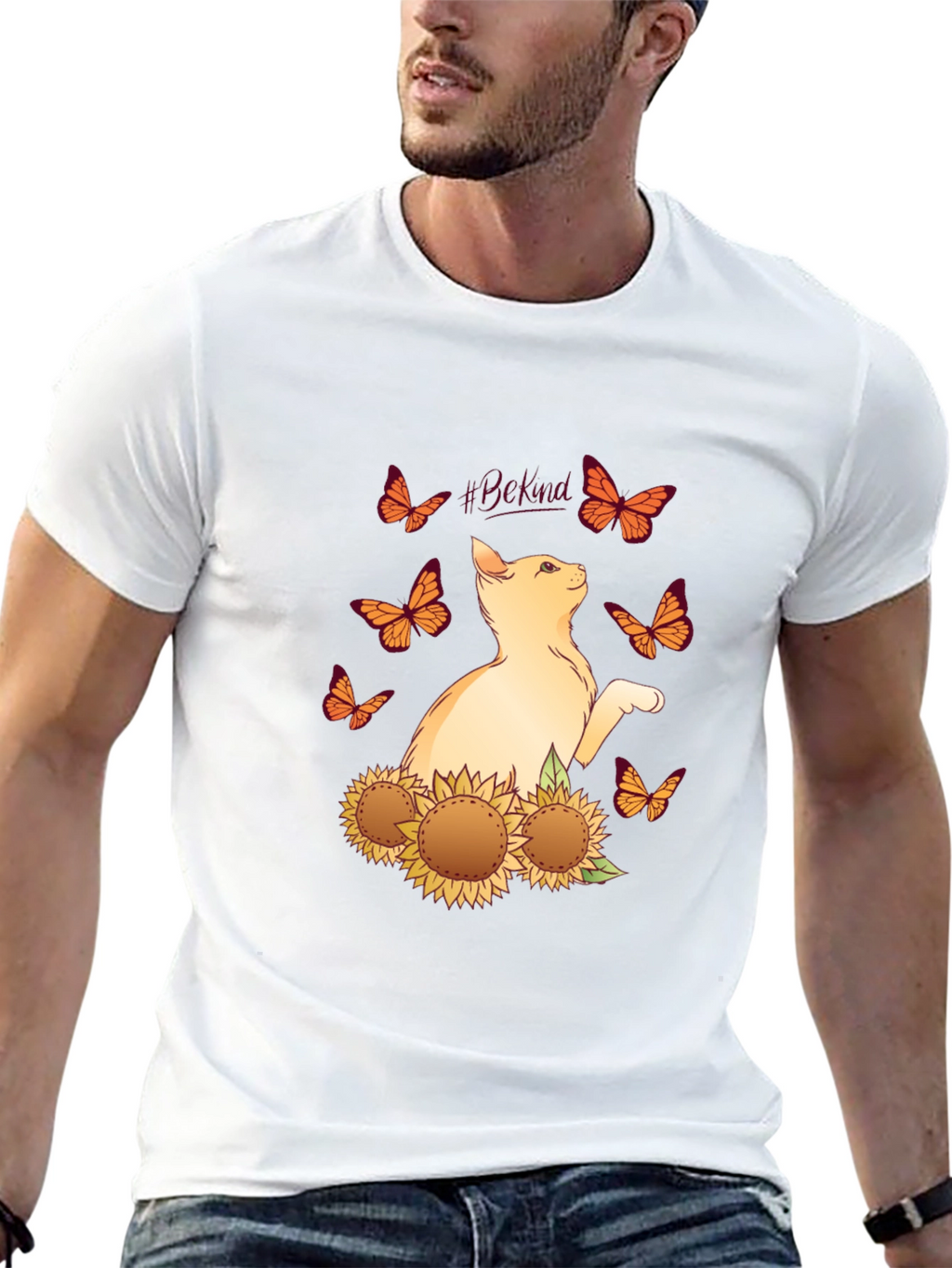 Be Kind Cat Butterfly Sunflower T-Shirt