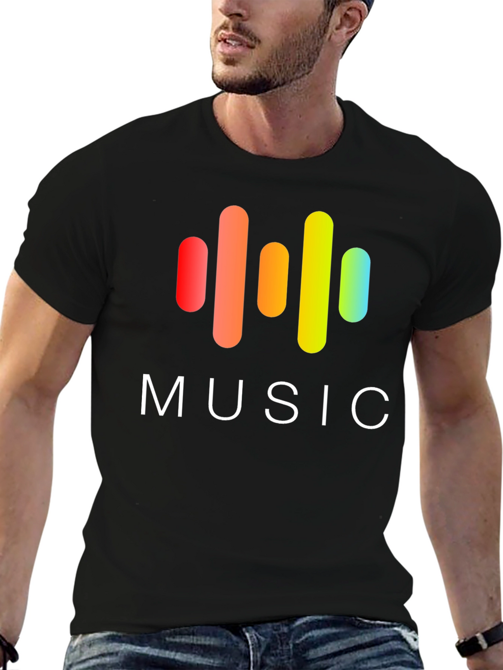 Music Graphic Print Black T-Shirt