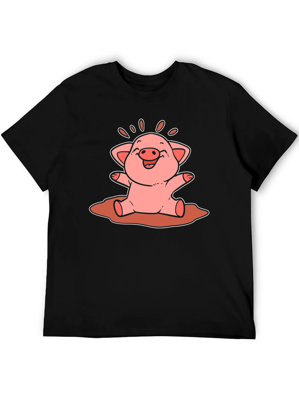 Cute Pig Cartoon Graphic Tee - Unisex Black T-Shirt