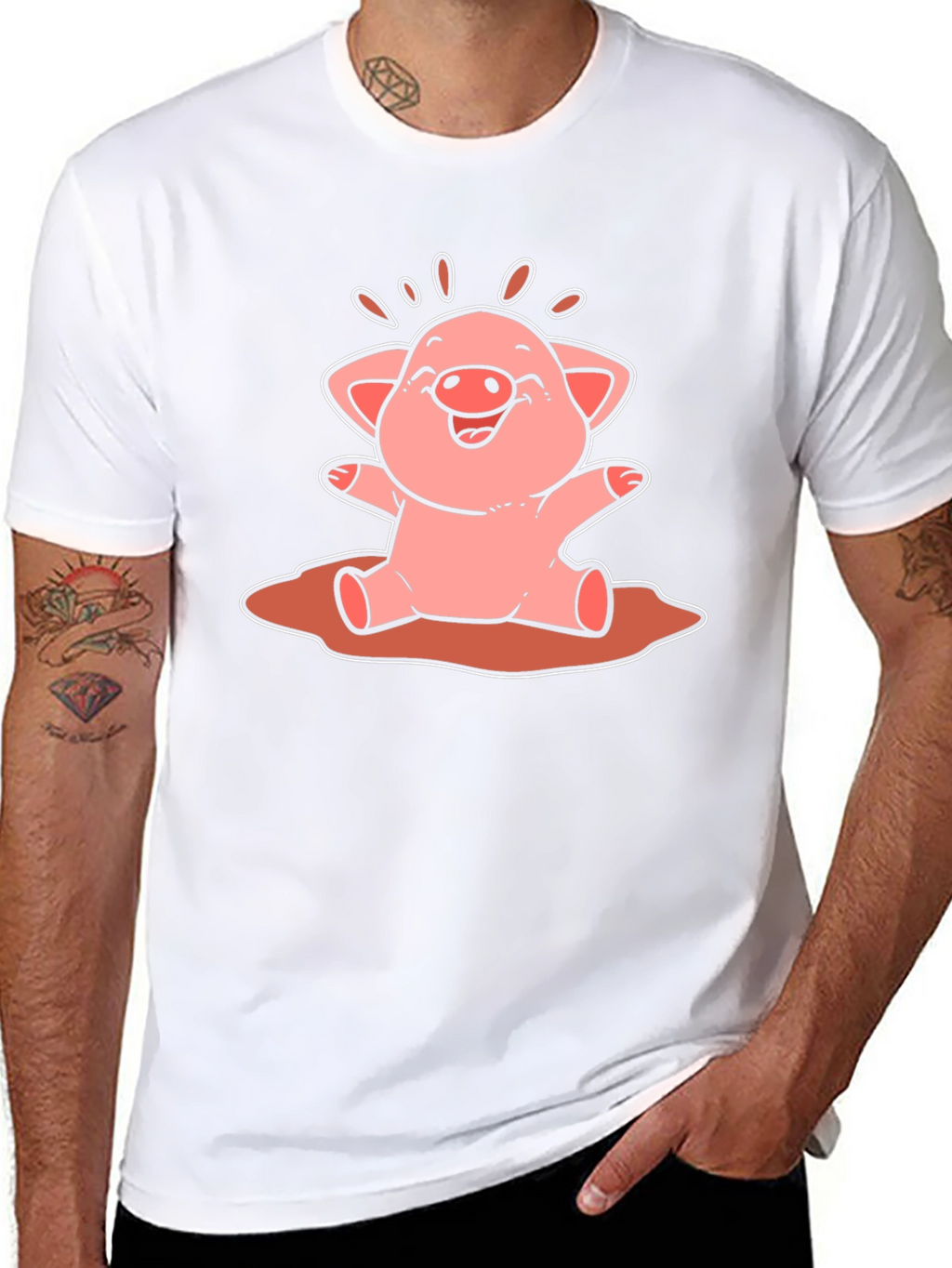 Cute Pig Cartoon Graphic Tee - Unisex Black T-Shirt