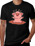 Cute Pig Cartoon Graphic Tee - Unisex Black T-Shirt