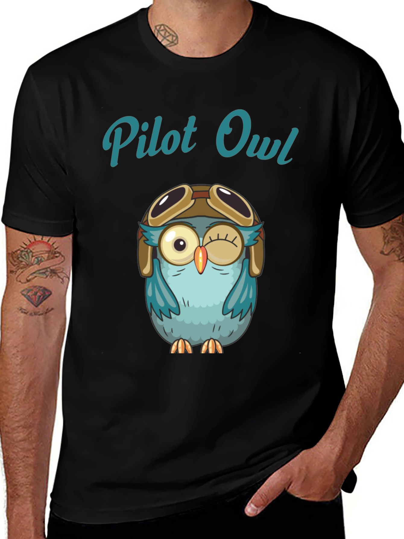 Pilot Owl Graphic T-Shirt - Soft Cotton Crew Neck Tee