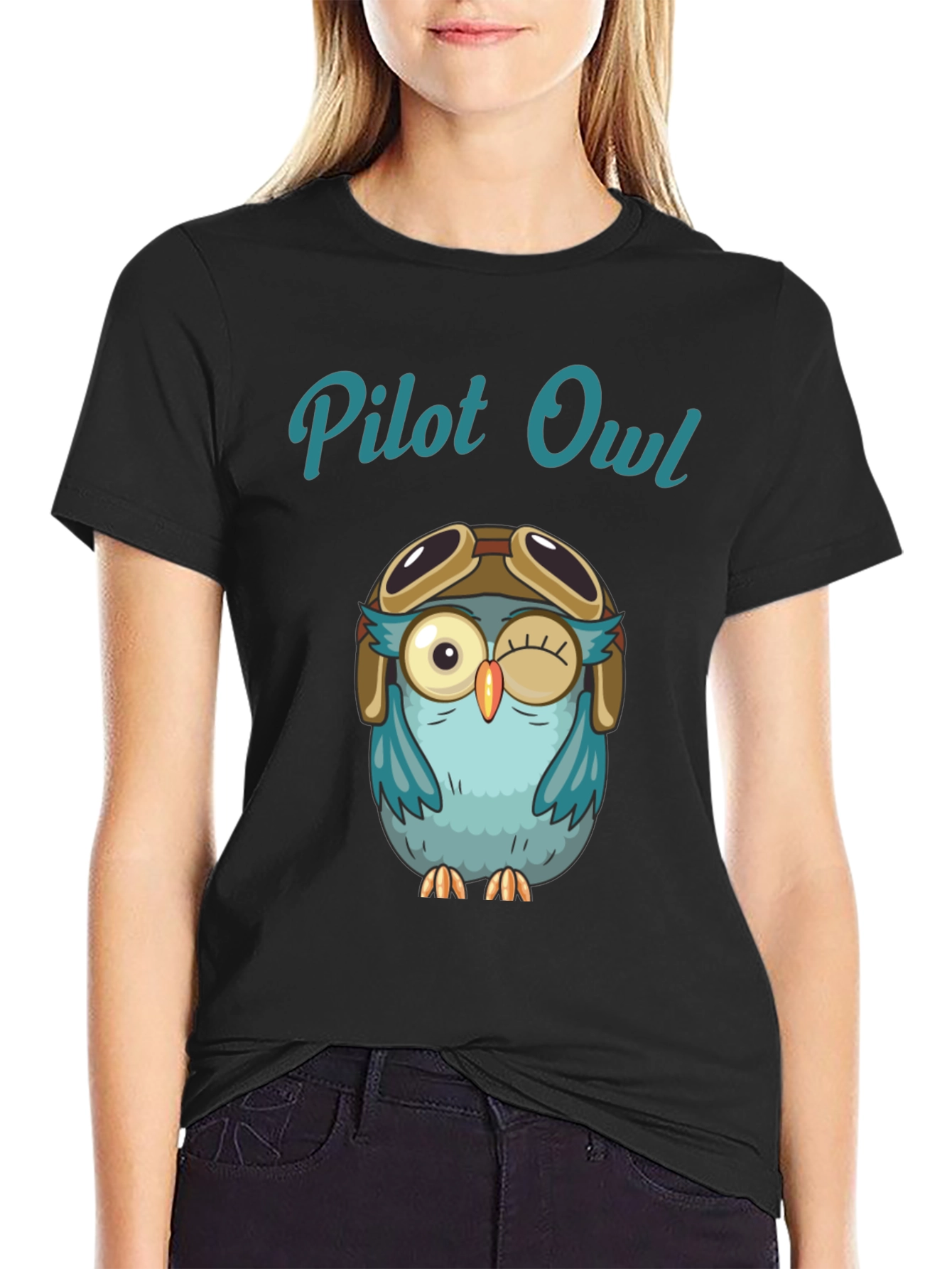 Pilot Owl Graphic T-Shirt - Soft Cotton Crew Neck Tee
