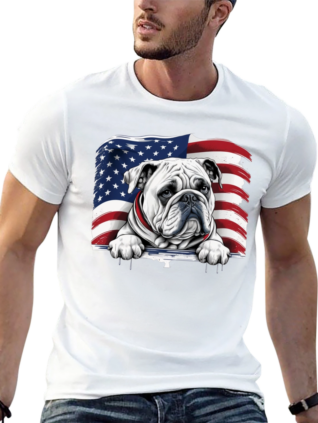 Patriotic Bulldog USA Flag Graphic Tee