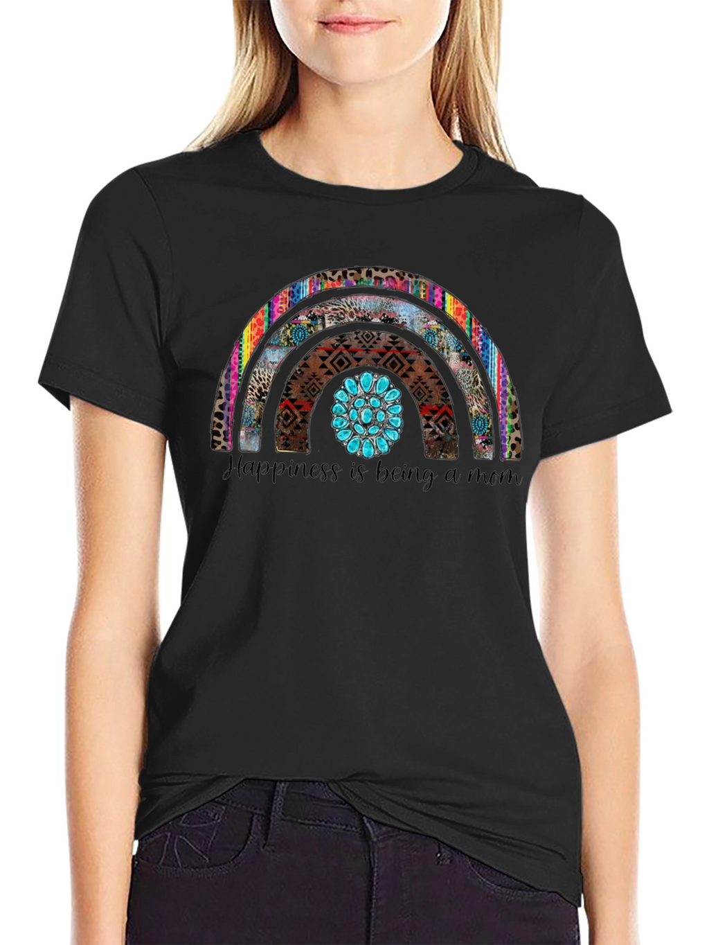 Happiness is Being a Mom Rainbow Graphic Tee