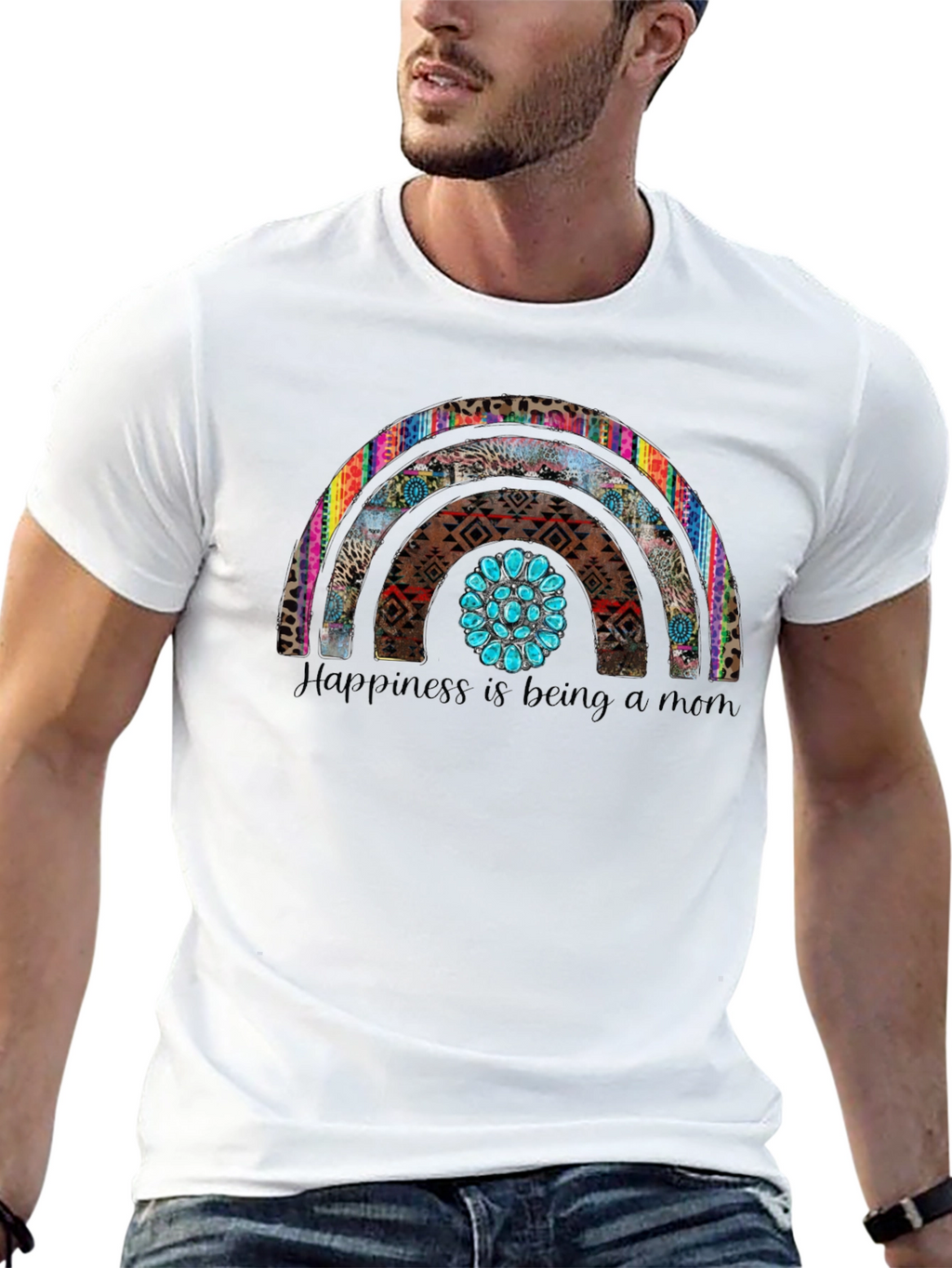 Happiness is Being a Mom Rainbow Graphic Tee