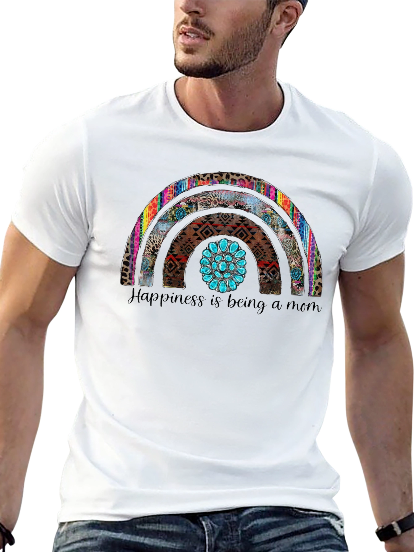 Happiness is Being a Mom Rainbow Graphic Tee