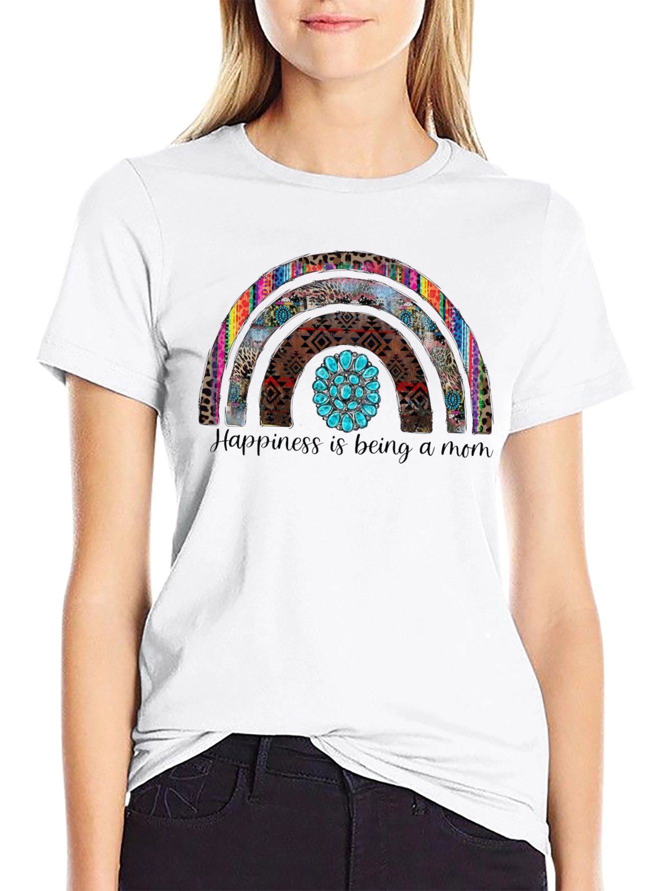 Happiness is Being a Mom Rainbow Graphic Tee
