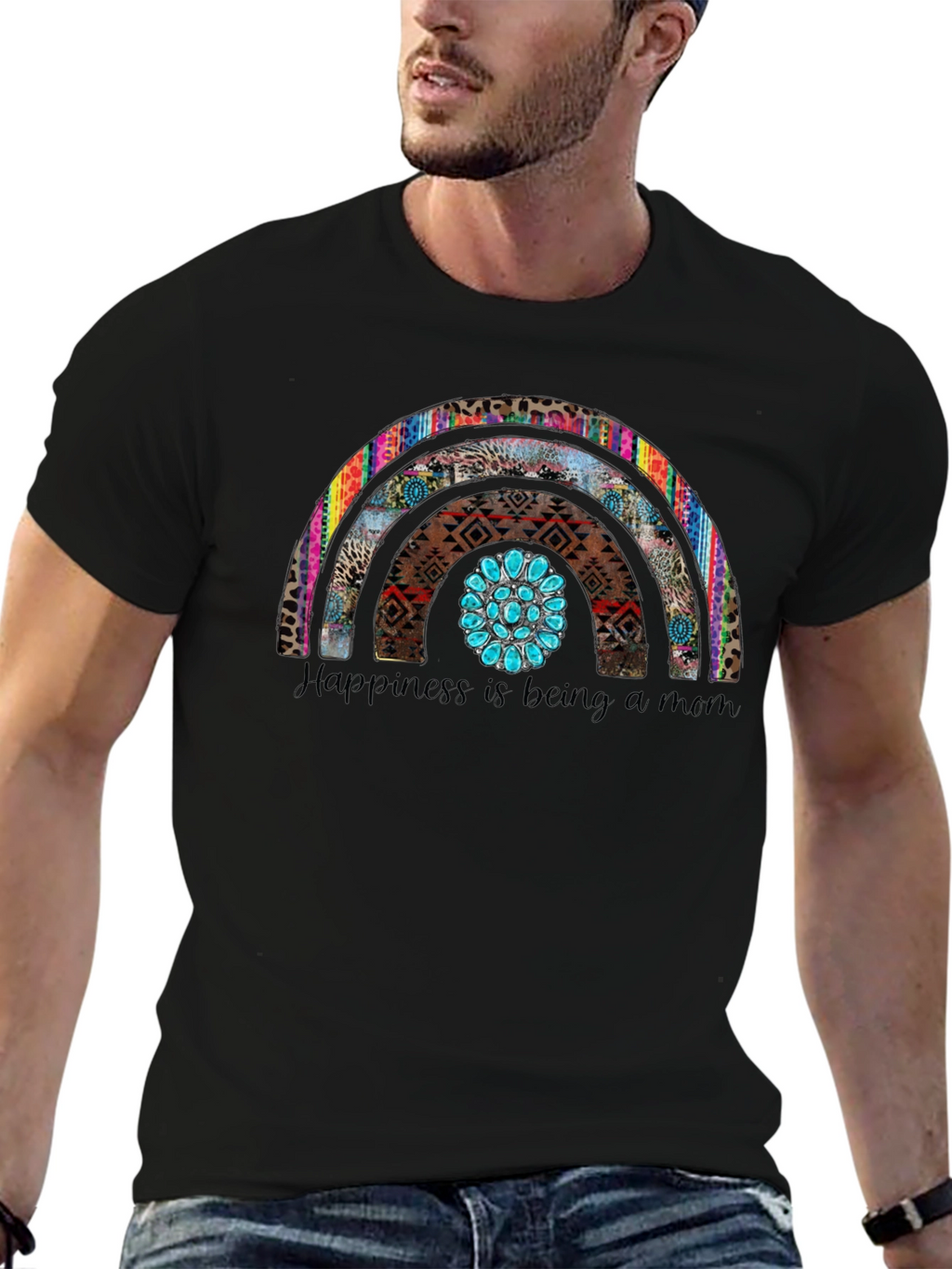 Happiness is Being a Mom Rainbow Graphic Tee