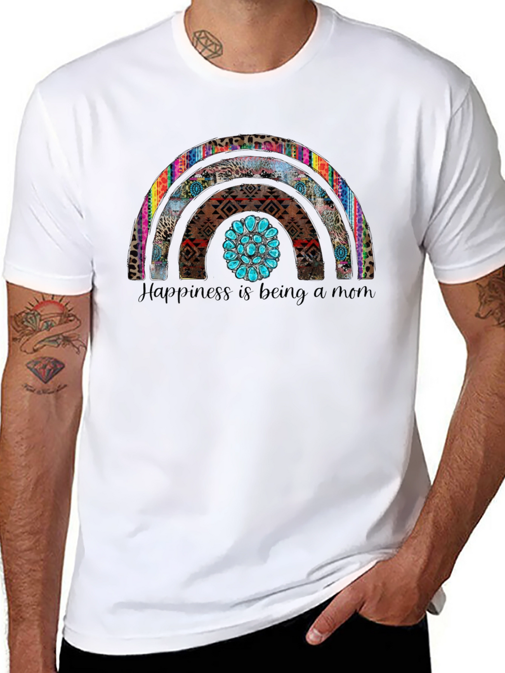Happiness is Being a Mom Rainbow Graphic Tee