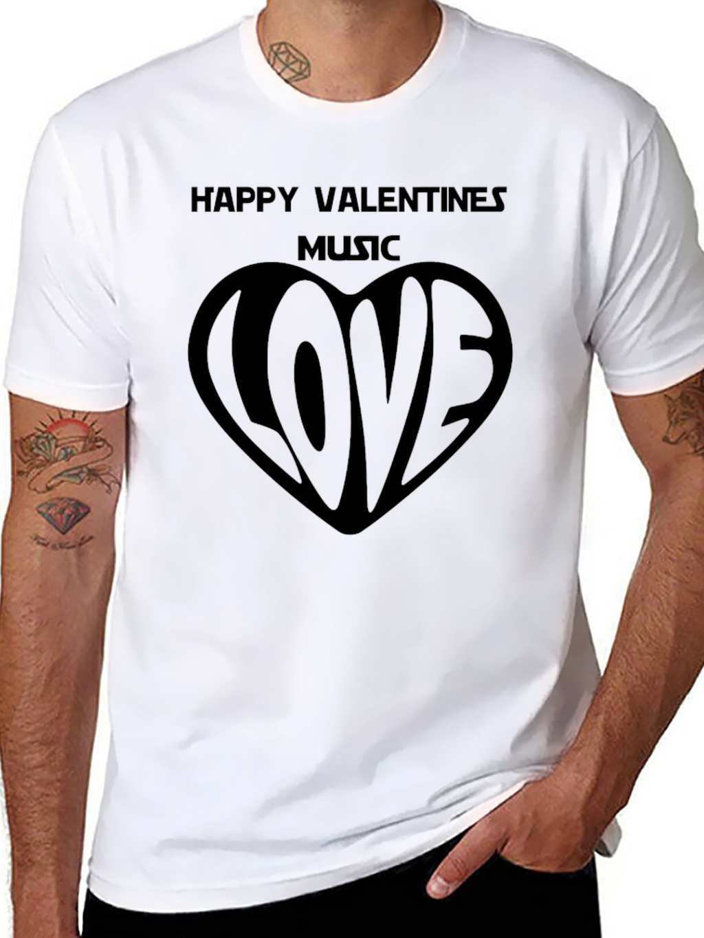 Happy Valentines Music Love Black T-Shirt