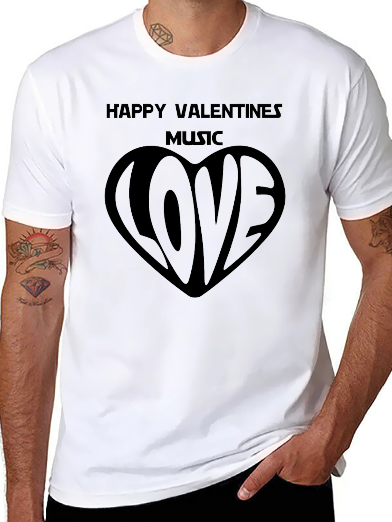Happy Valentines Music Love Black T-Shirt