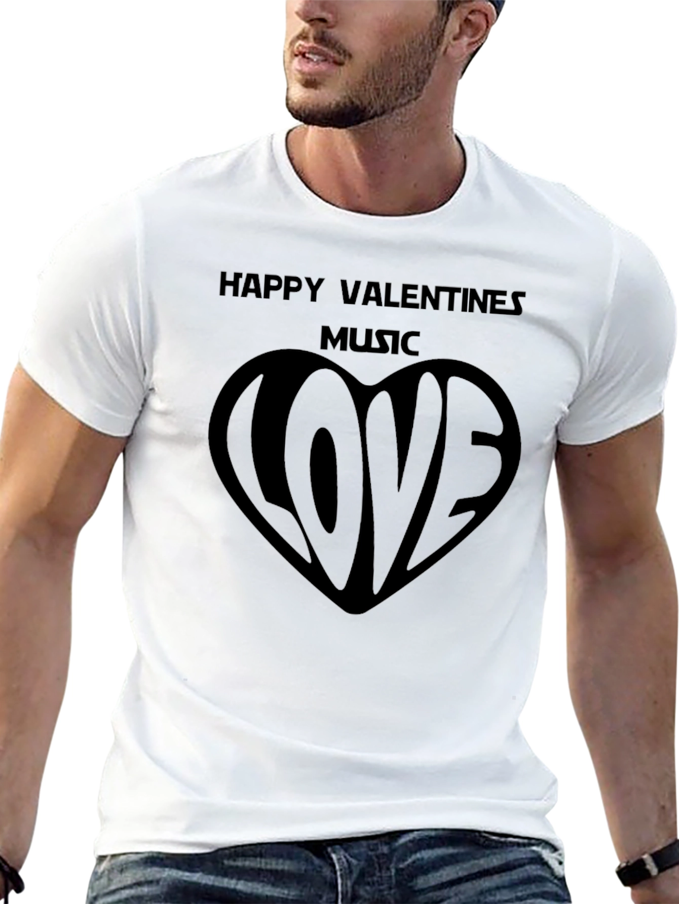 Happy Valentines Music Love Black T-Shirt