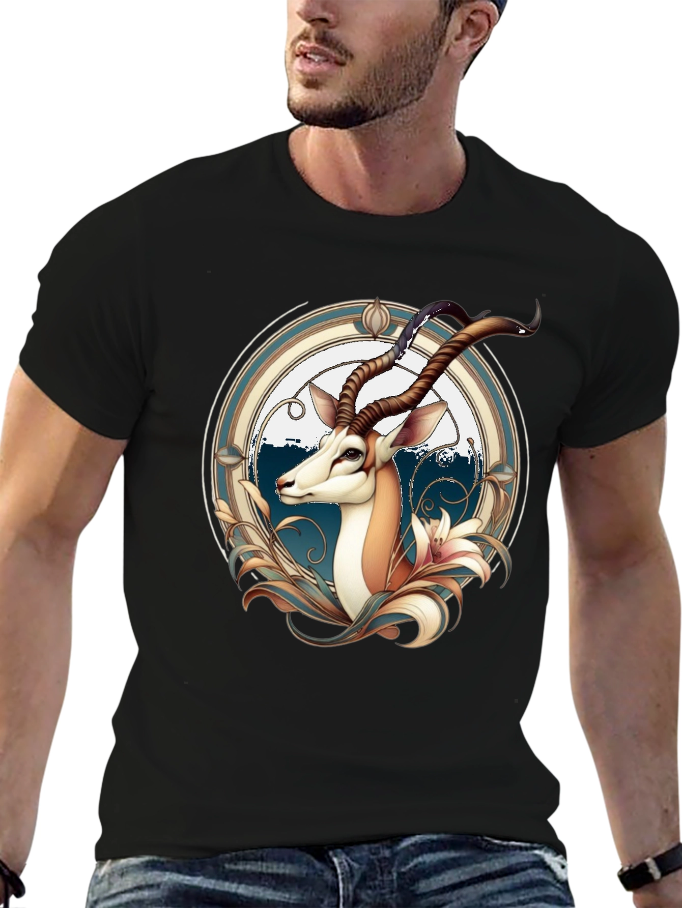 Springbok Graphic Print Black T-Shirt