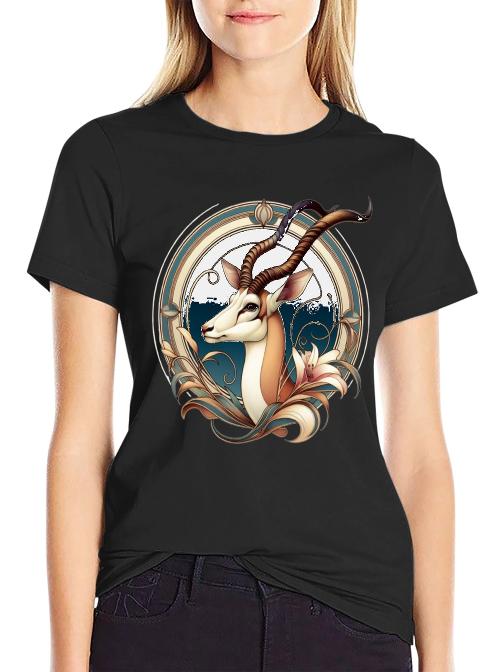 Springbok Graphic Print Black T-Shirt