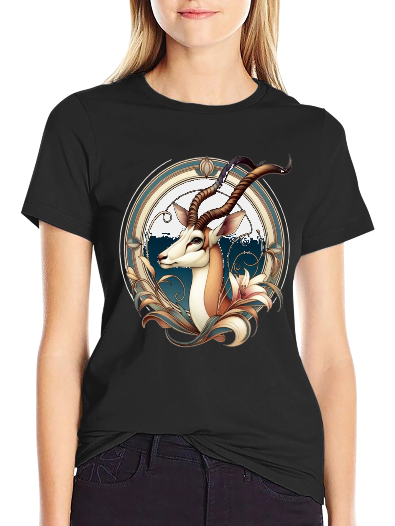 Springbok Graphic Print Black T-Shirt