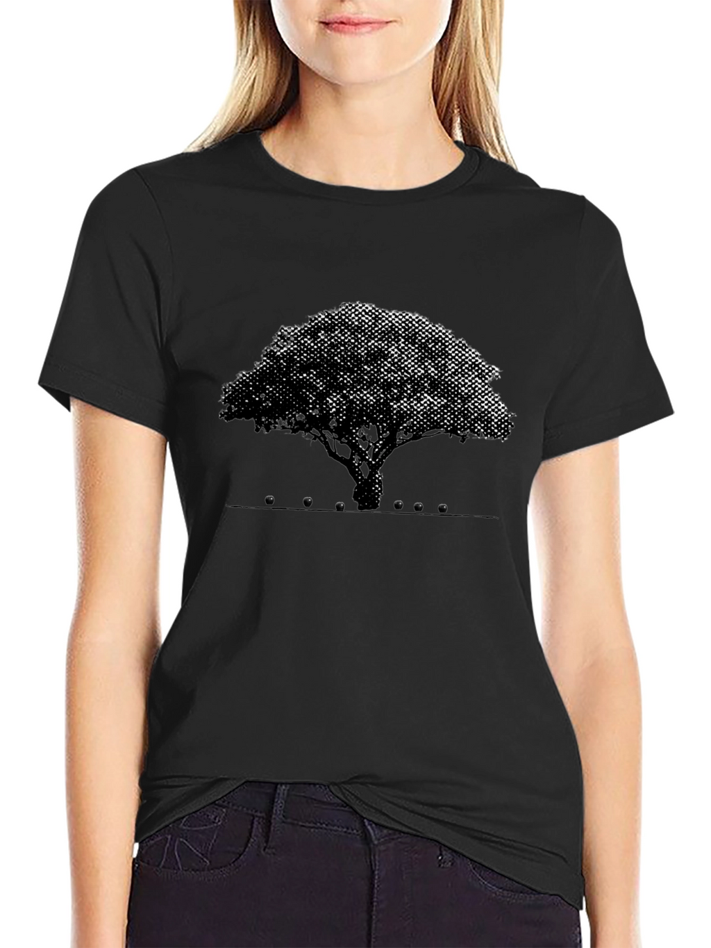 Abstract Tree Graphic Tee - Black Cotton Blend