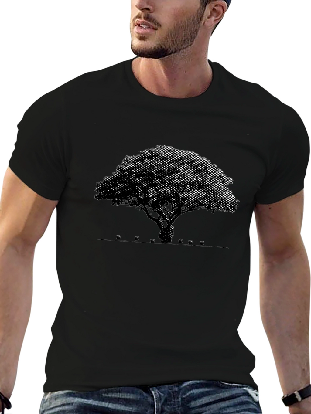 Abstract Tree Graphic Tee - Black Cotton Blend