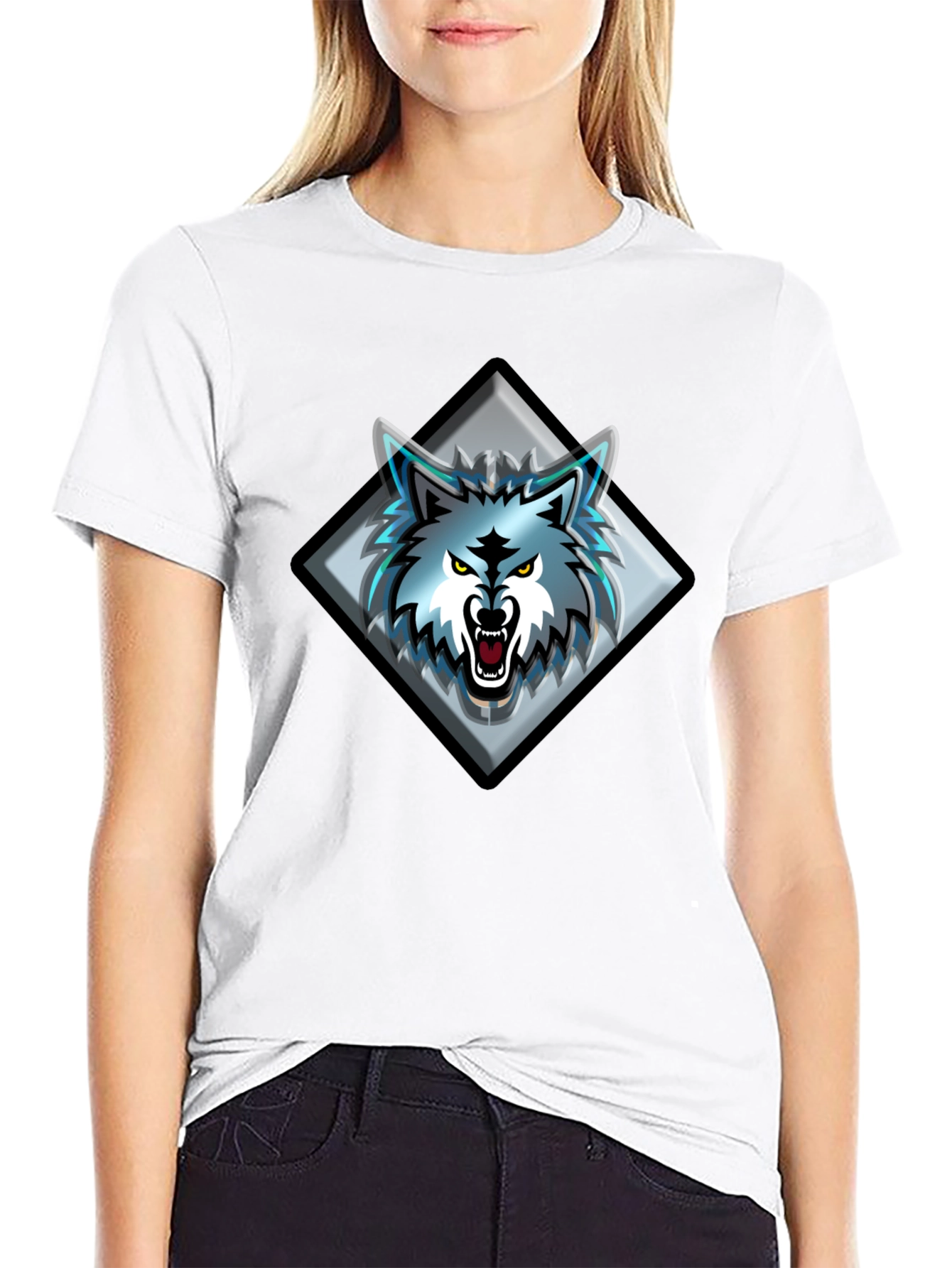 Black T-Shirt with Wolf Graphic
