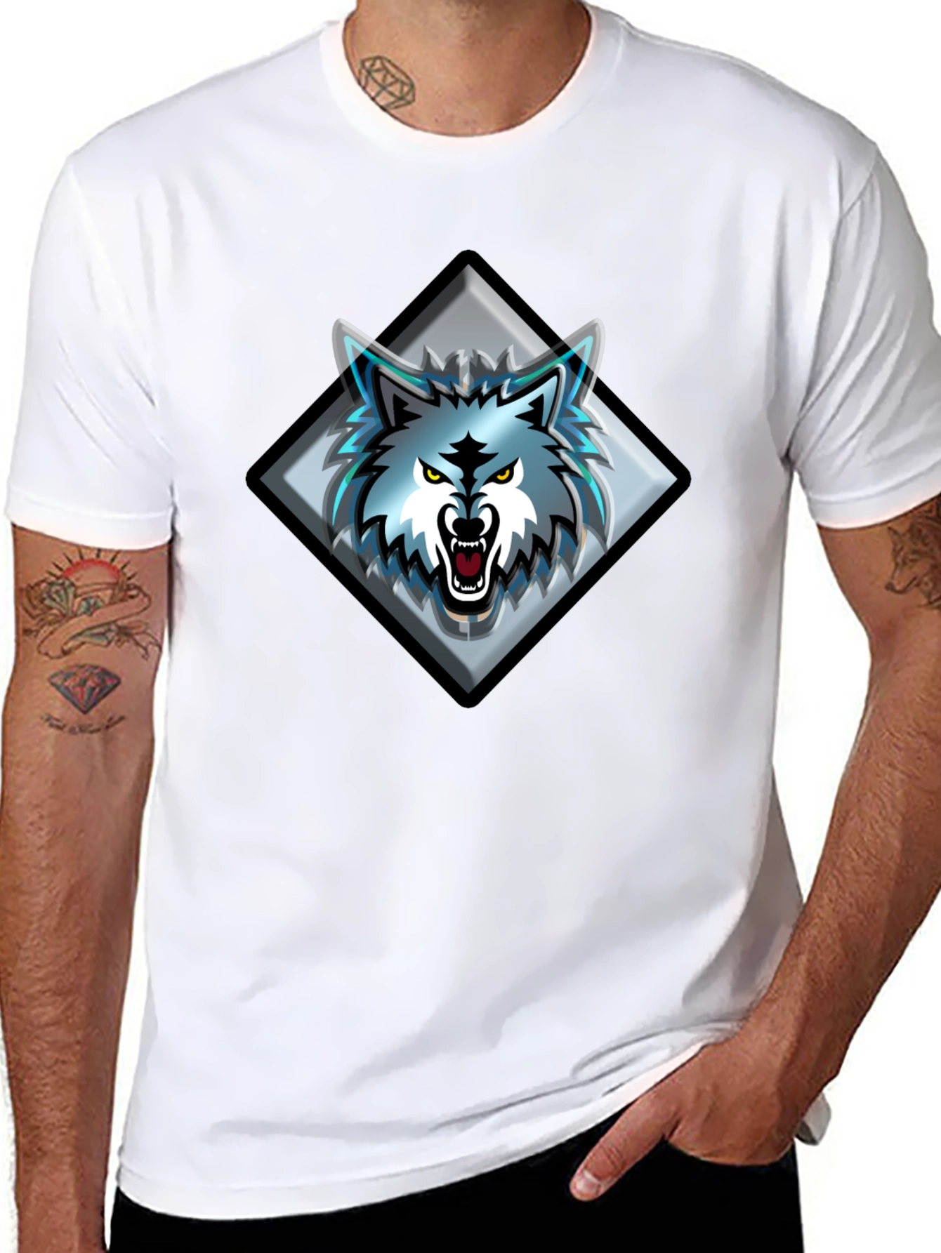 Black T-Shirt with Wolf Graphic