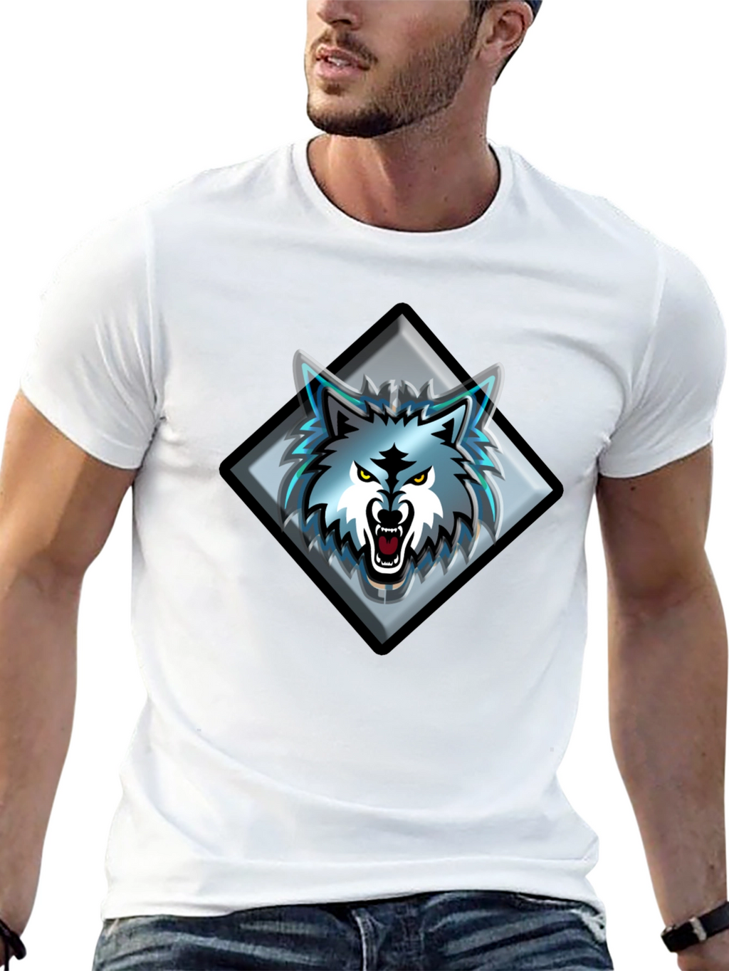 Black T-Shirt with Wolf Graphic