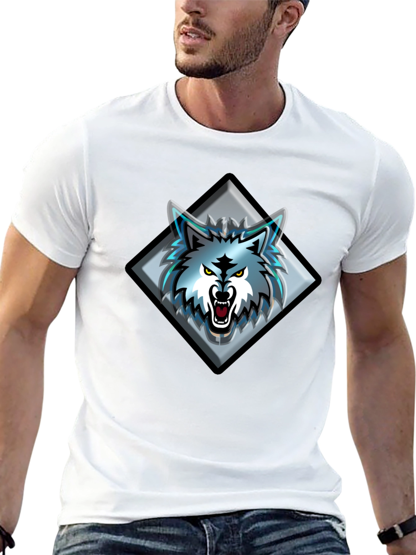 Black T-Shirt with Wolf Graphic