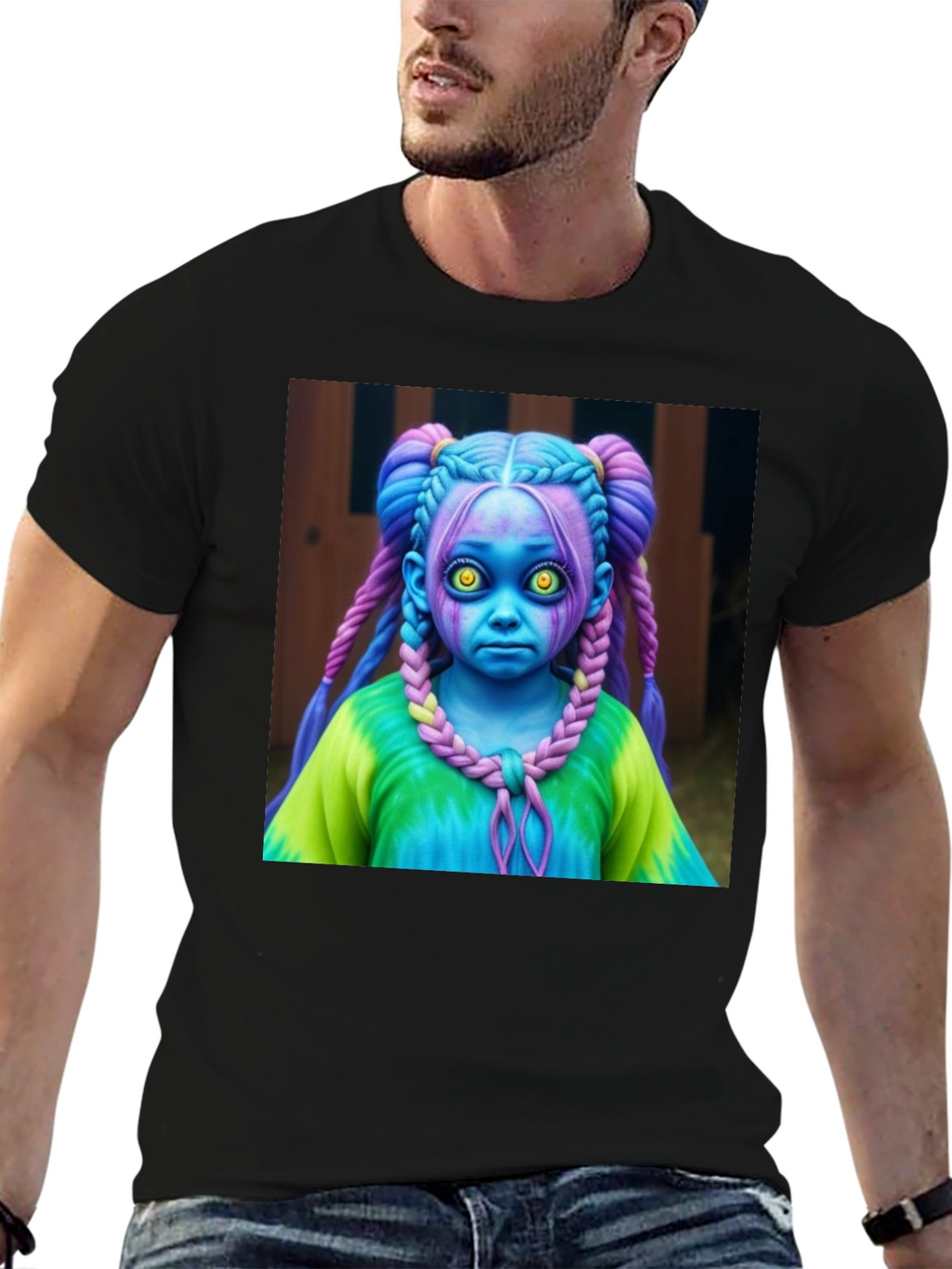 Creepy Cute Doll Graphic Tee - Unique Black T-Shirt