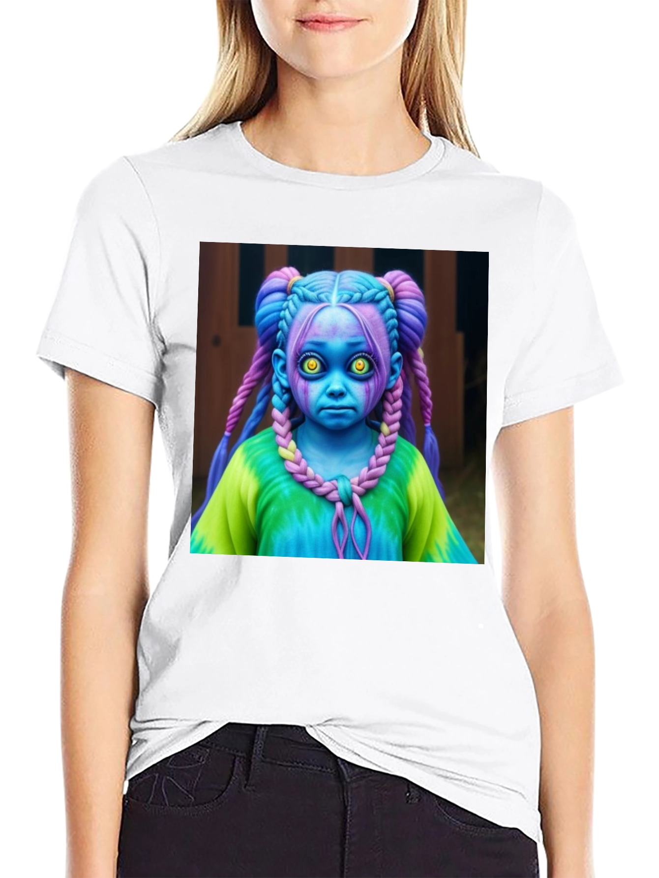 Creepy Cute Doll Graphic Tee - Unique Black T-Shirt