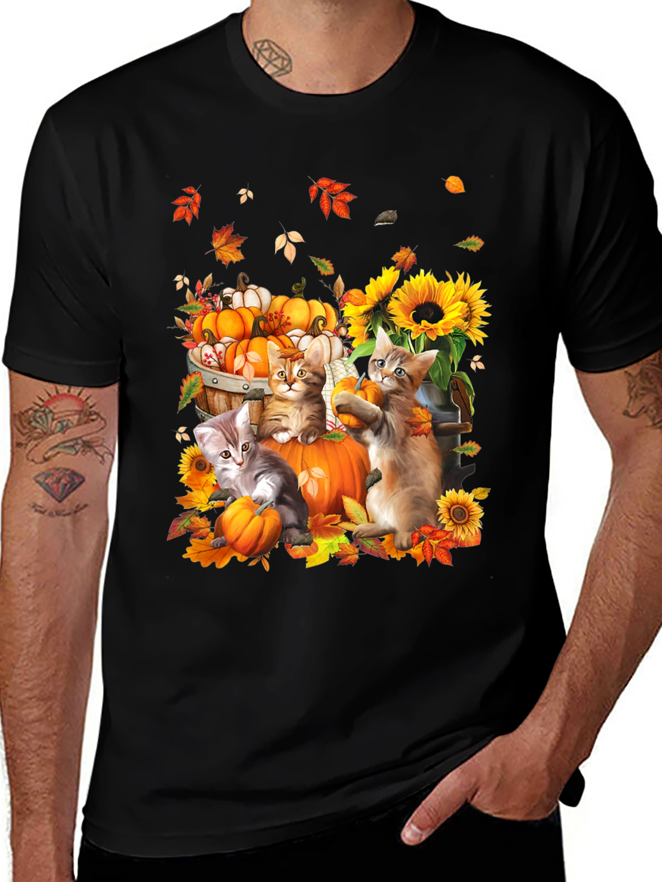 Autumn Cats & Pumpkins Graphic Tee