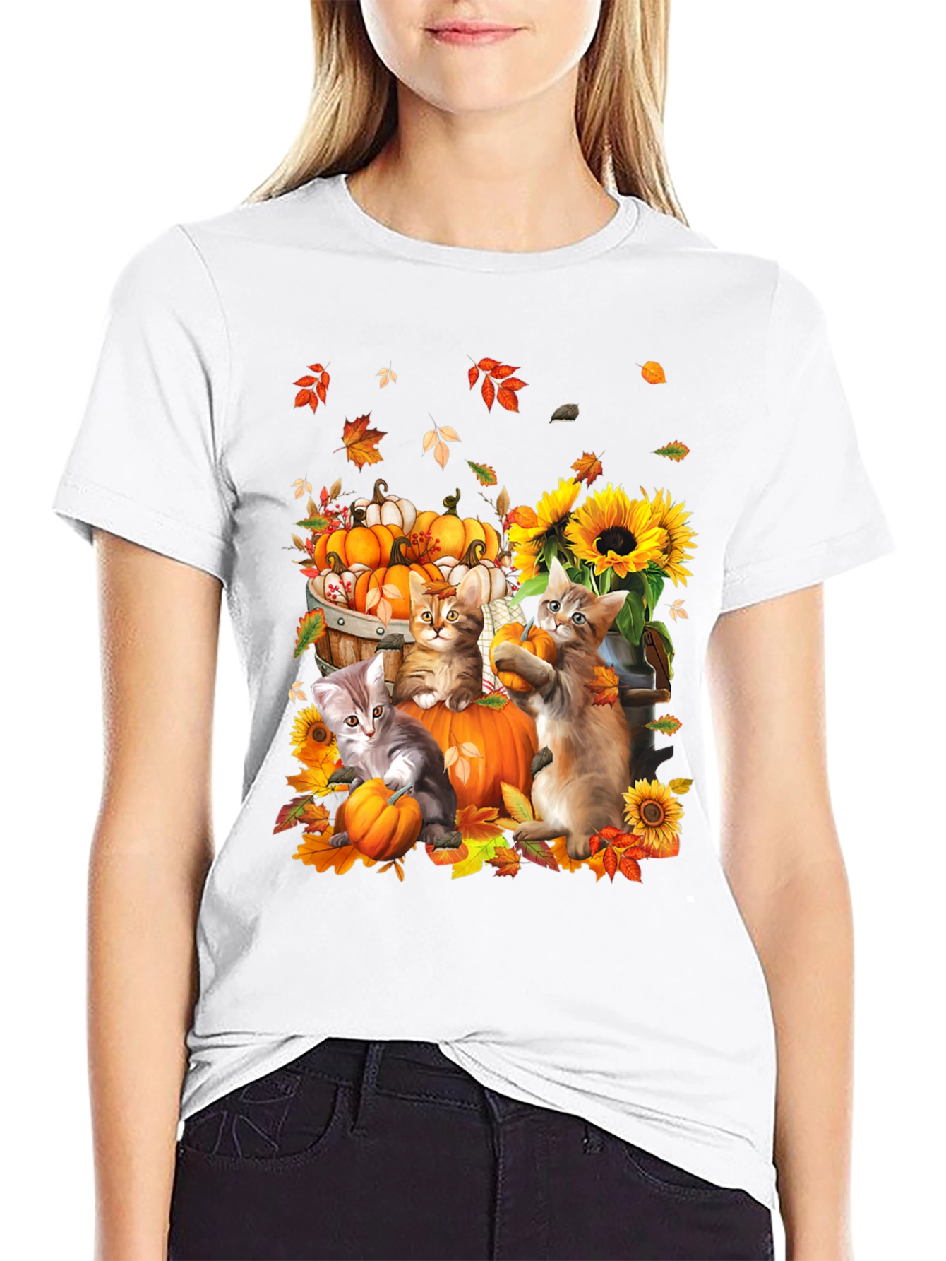 Autumn Cats & Pumpkins Graphic Tee