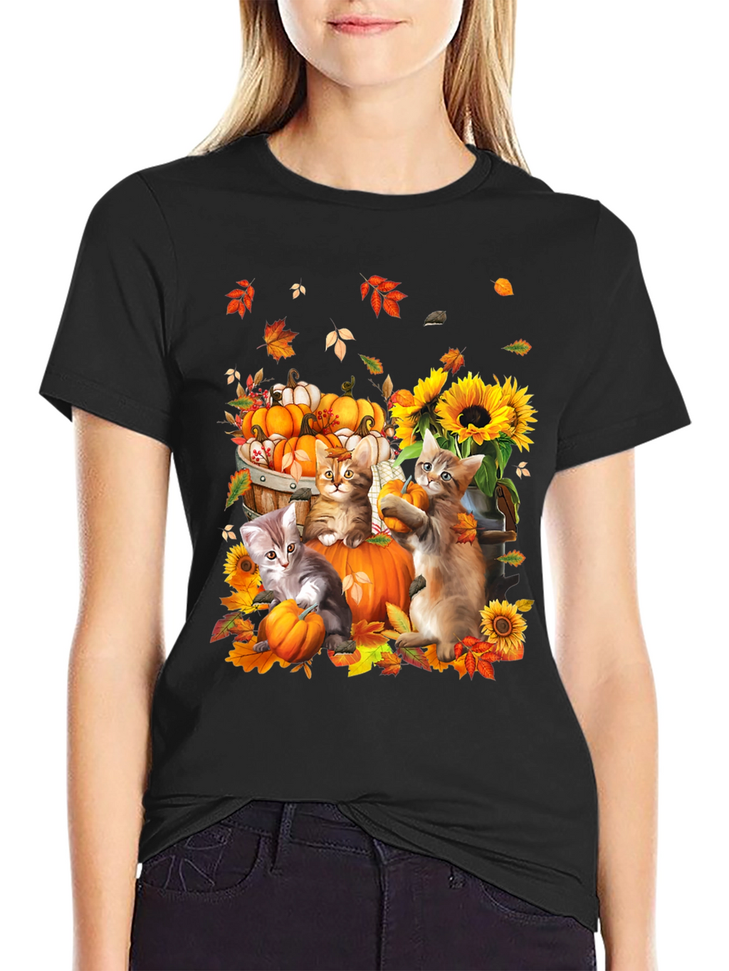 Autumn Cats & Pumpkins Graphic Tee