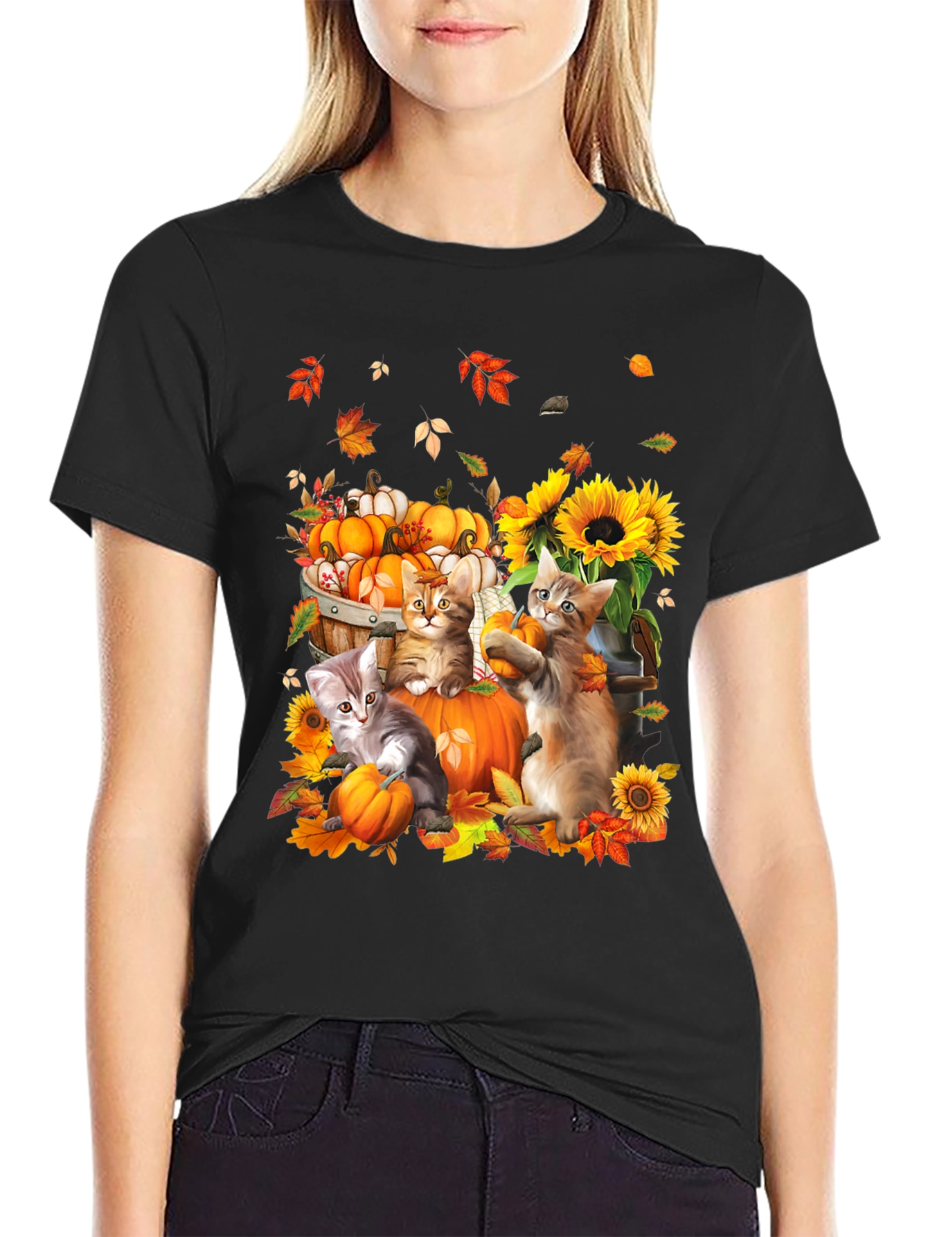 Autumn Cats & Pumpkins Graphic Tee