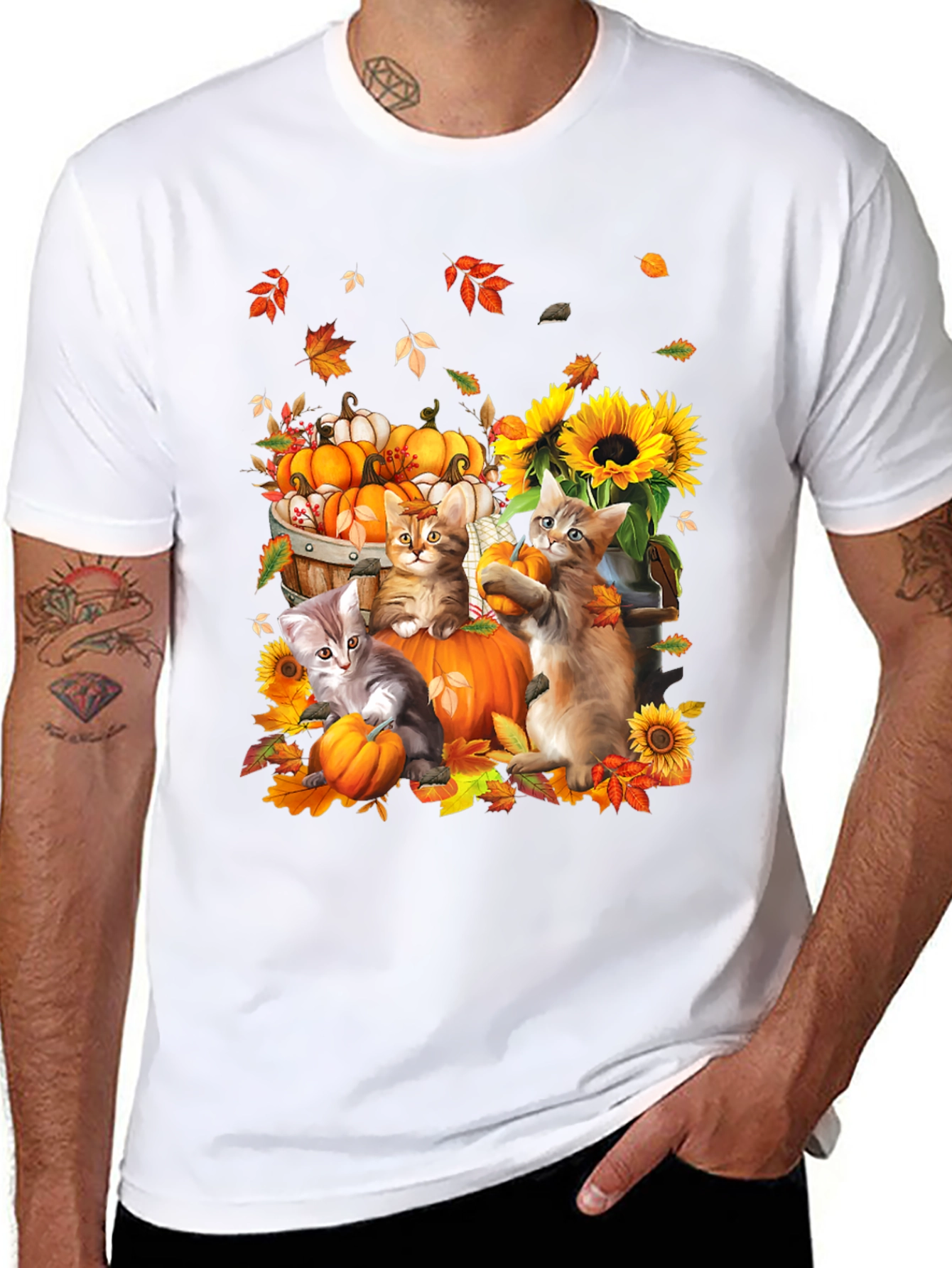Autumn Cats & Pumpkins Graphic Tee