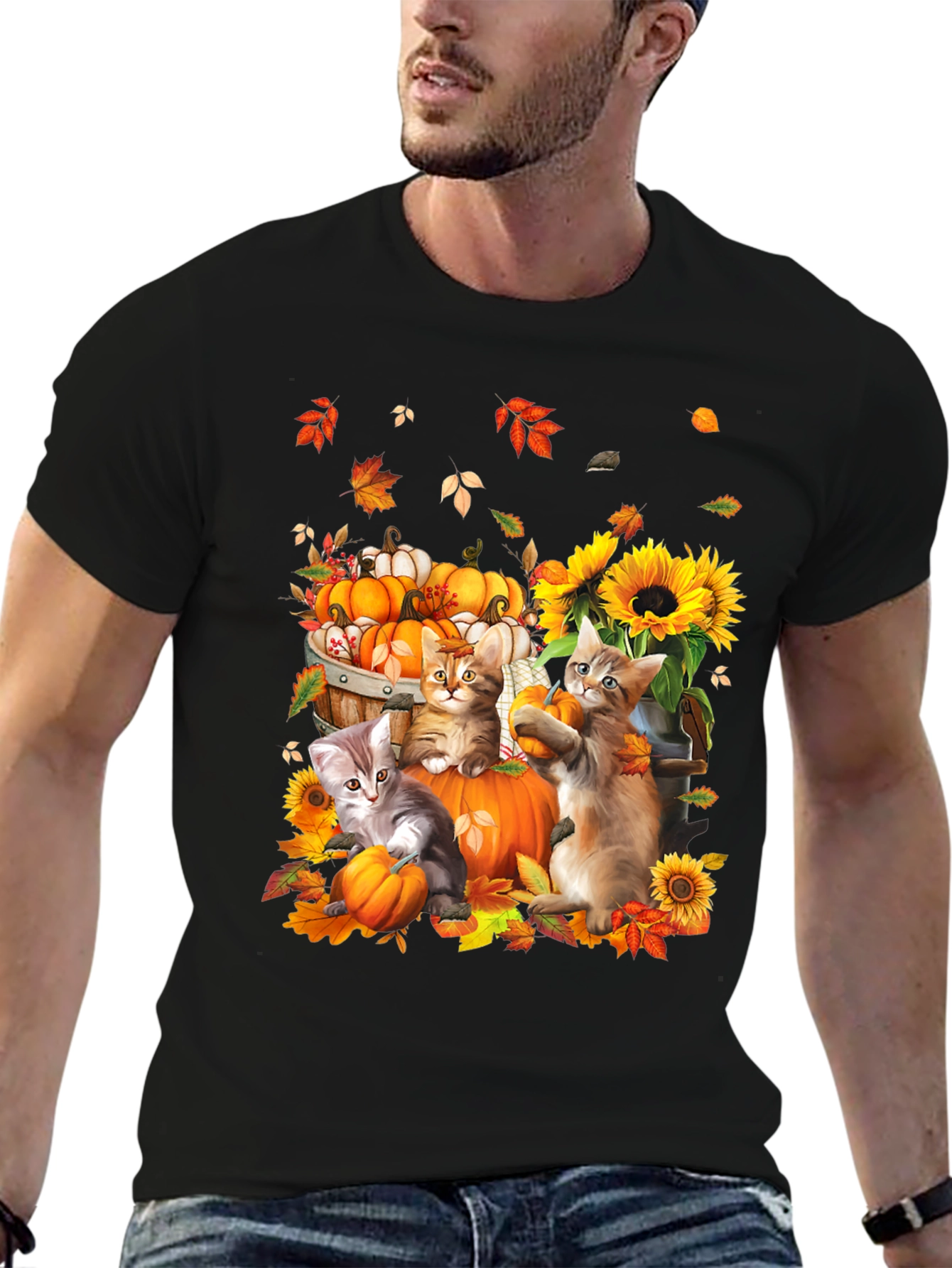 Autumn Cats & Pumpkins Graphic Tee