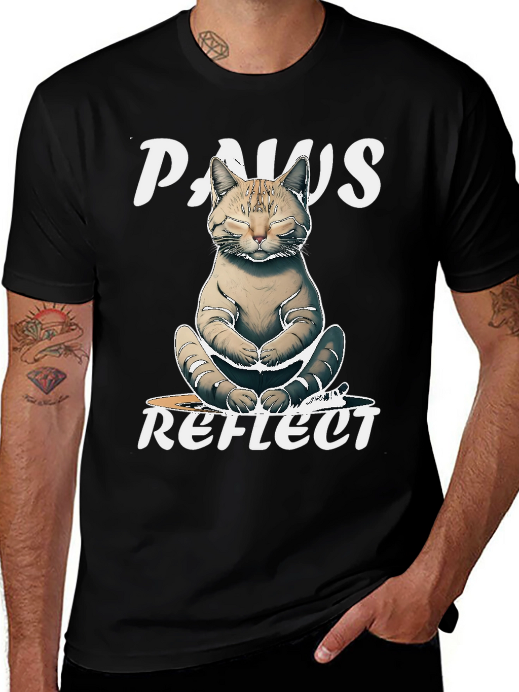 Paws Reflect Cat Yoga Graphic T-Shirt