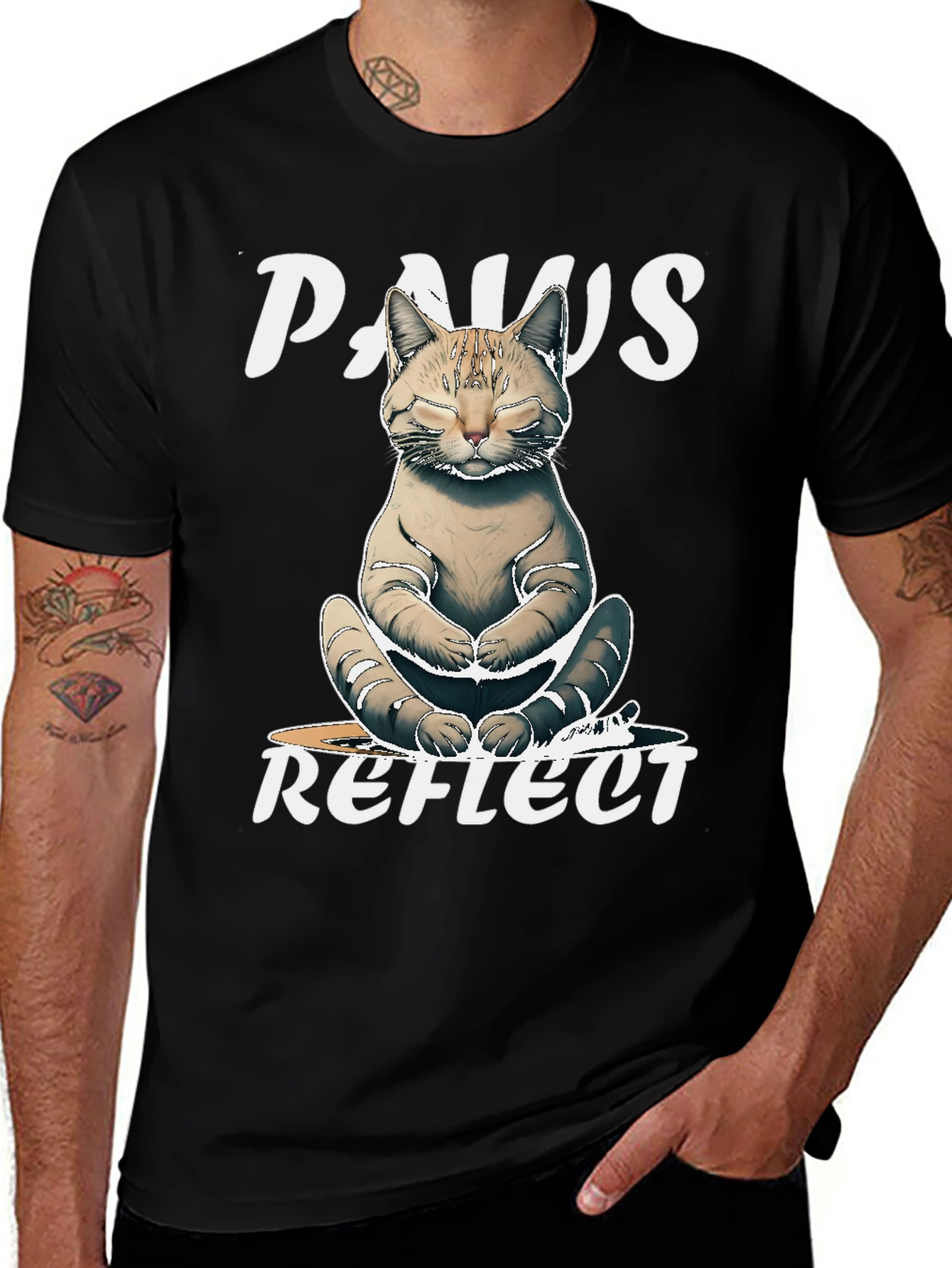 Paws Reflect Cat Yoga Graphic T-Shirt
