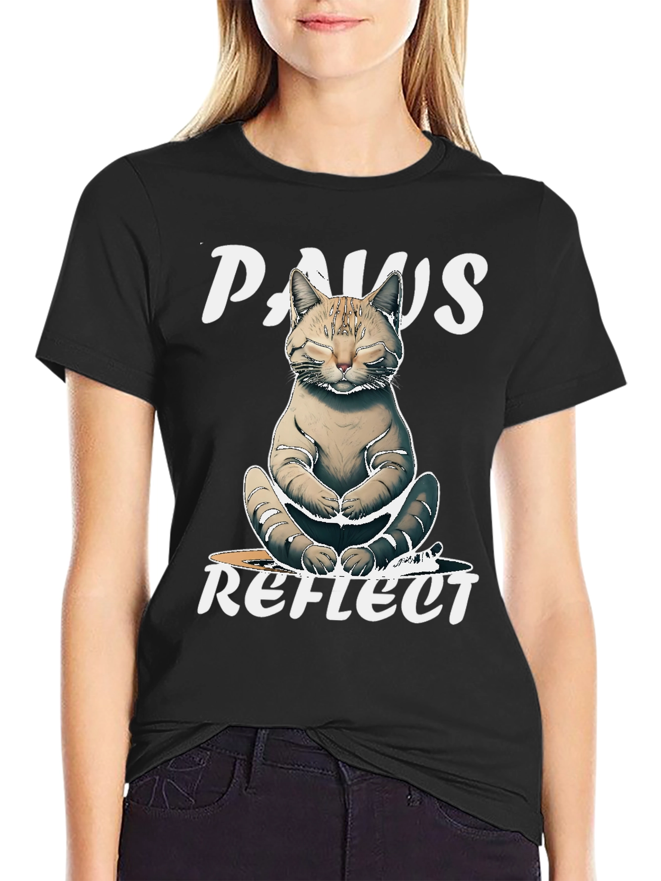 Paws Reflect Cat Yoga Graphic T-Shirt