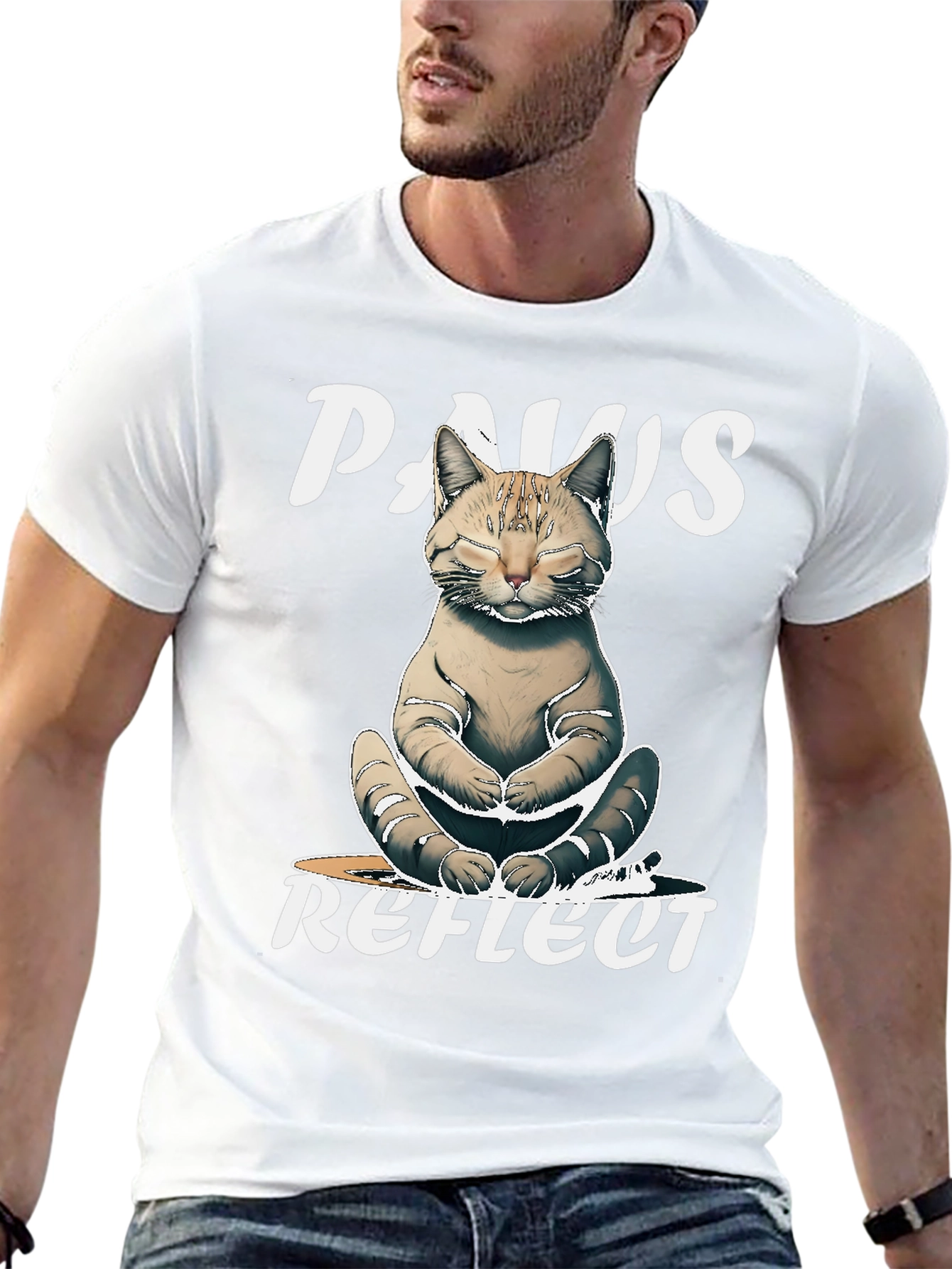 Paws Reflect Cat Yoga Graphic T-Shirt