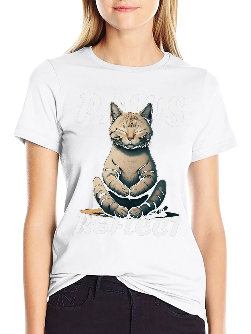 Paws Reflect Cat Yoga Graphic T-Shirt