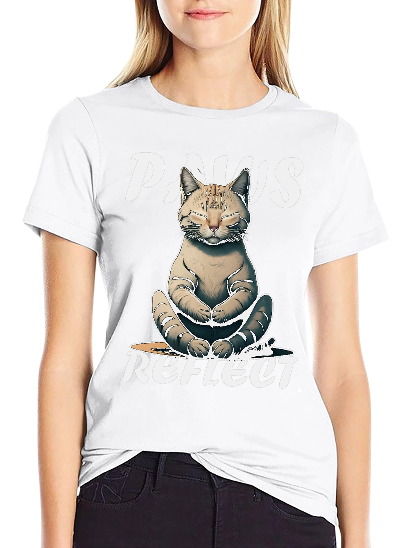 Paws Reflect Cat Yoga Graphic T-Shirt