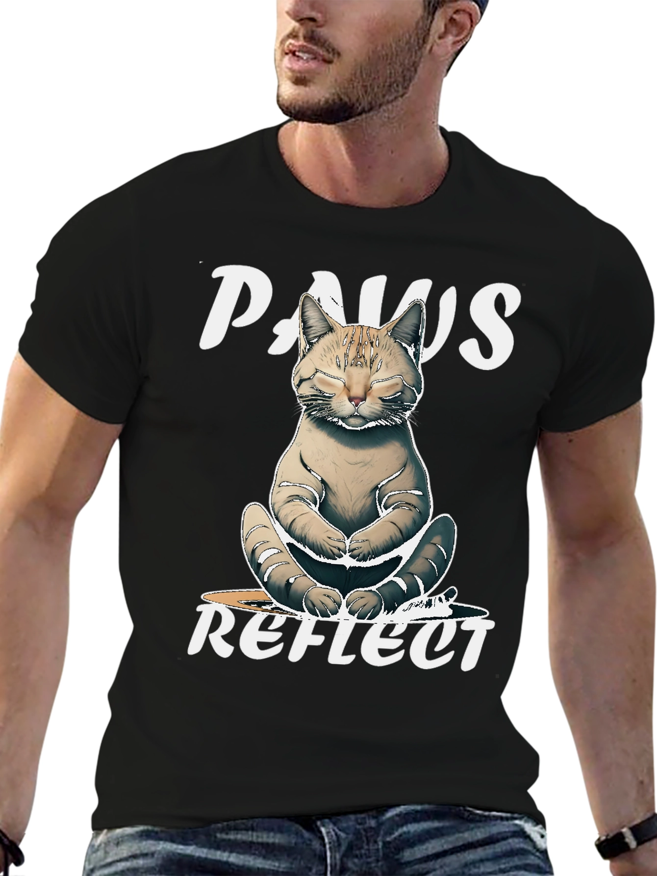 Paws Reflect Cat Yoga Graphic T-Shirt