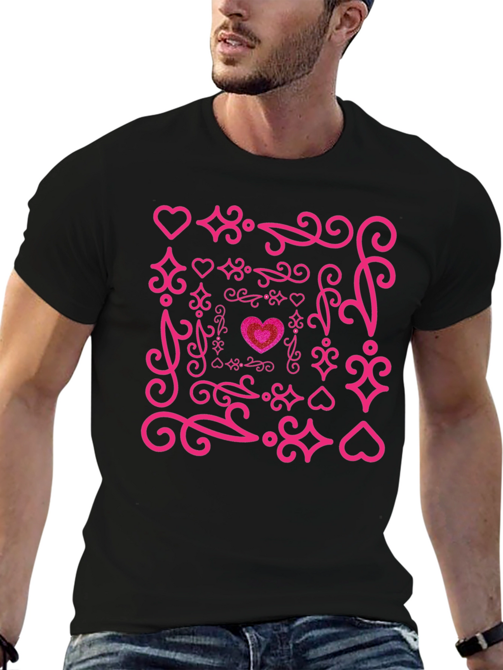 Heart Swirl Graphic Tee - Black Cotton Blend