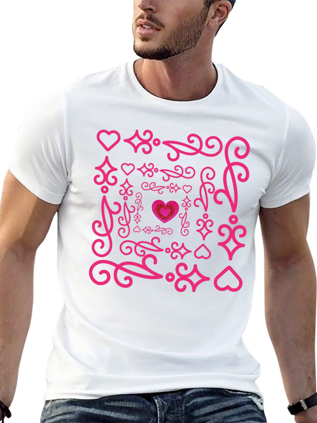 Heart Swirl Graphic Tee - Black Cotton Blend