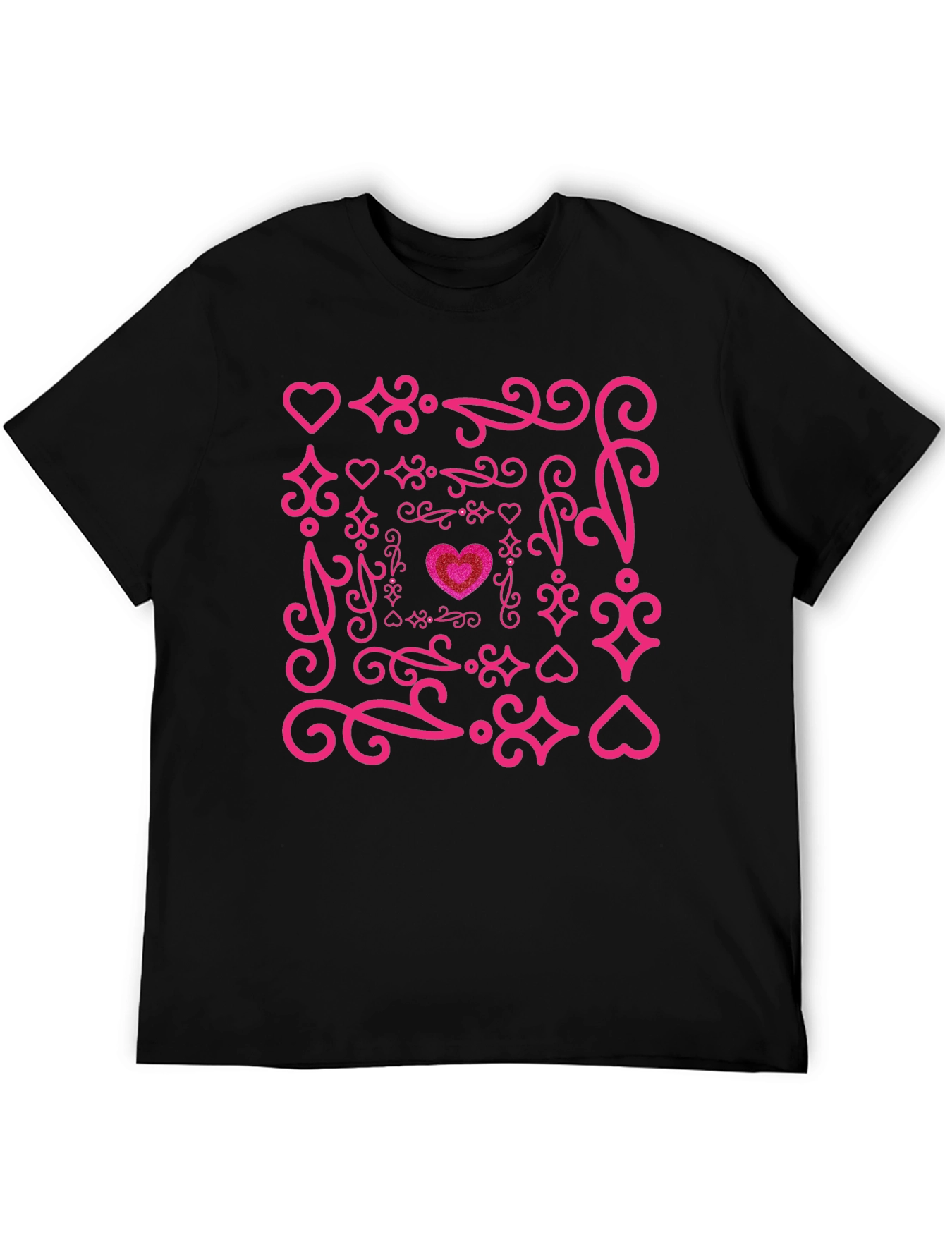 Heart Swirl Graphic Tee - Black Cotton Blend