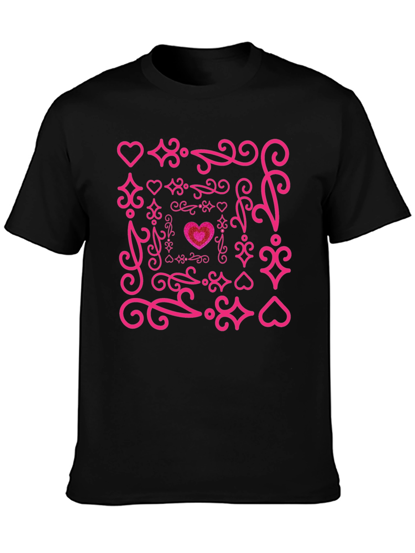 Heart Swirl Graphic Tee - Black Cotton Blend