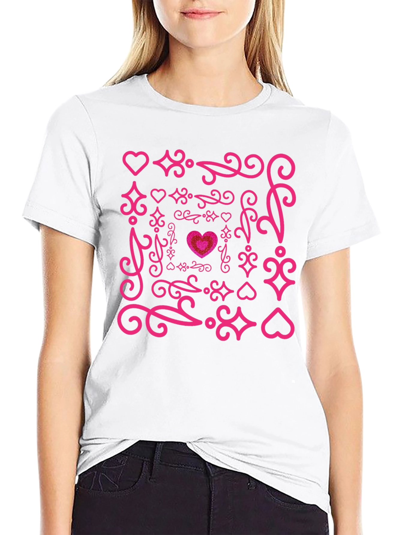 Heart Swirl Graphic Tee - Black Cotton Blend